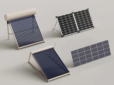 Various Solar Energy Devices Including Water Heaters and Solar Panels 3d model