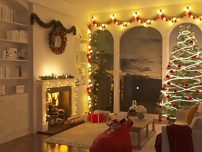 Christmas atmosphere living room decoration 3d model