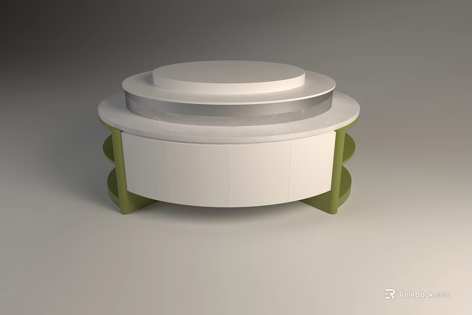 Circular Multi Tiered Display Shelf With White Surface And Green Supports For Product 3d model 