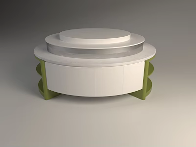 Circular Multi Tiered Display Shelf With White Surface And Green Supports For Product 3d model