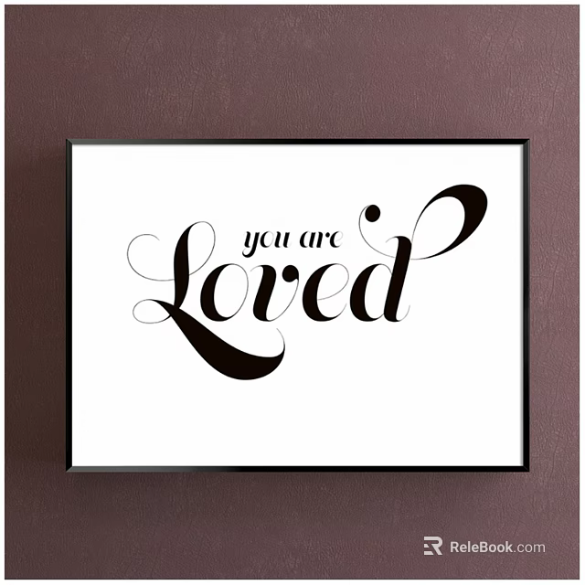 Black Framed White Background Wall Art With Handwritten You Are Loved Text 3d model 
