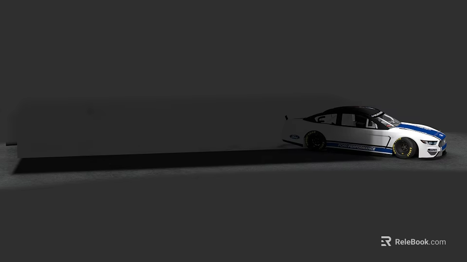 White Car With Black Roof And Blue Stripes On Gray Background 3d model 