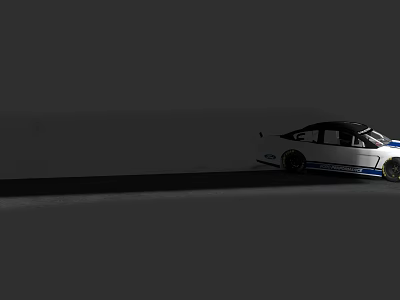 White Car With Black Roof And Blue Stripes On Gray Background 3d model