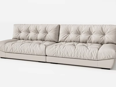 Elegant Beige Three-Seater Sofa With Tufted Backrest Padded Seats And Curved Arms 3d model