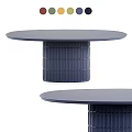 Modern Round Dining Table With Smooth Navy Blue Top And Ribbed Base Design 3d model
