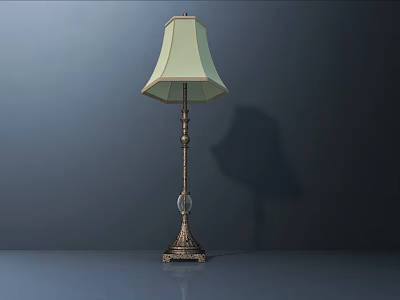 Elegant Classic Floor Lamp With Carved Metal Base And Light Green Lampshade 3d model