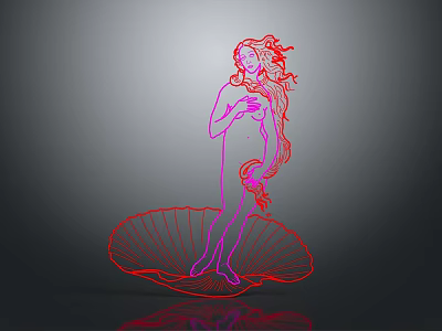 Artistic Decorative Light With Red Line Female Figure On Shell Base And Grey Background 3d model