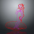 Artistic Decorative Light With Red Line Female Figure On Shell Base And Grey Background