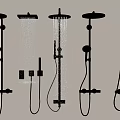 Various Modern Wall Mounted Shower Heads With Different Water Flow Designs 3d model