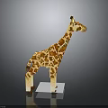 Handmade Giraffe Wooden Puzzle Model Standing On White Base Against Dark Background