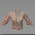 Pink Striped Cardigan With Puffed Sleeves V Neck Button Front Design