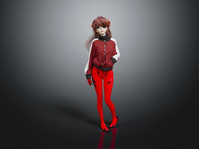 Game And Movie Character In Red And White Jacket With Red Tights And Brown Hair 3d model
