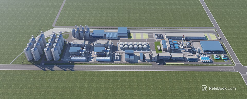 Industrial Factory with Multiple Buildings Storage Tanks and Modern Facilities in Green Surroundings 3d model 