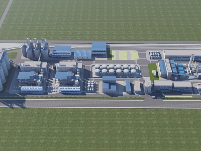 Industrial Factory with Multiple Buildings Storage Tanks and Modern Facilities in Green Surroundings 3d model