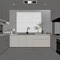Modern Kitchen Design with White Cabinets Black Appliances Window Sink and Countertop