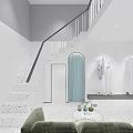 Modern Women's Clothing Store with Minimalist Interior Mannequin Dress Hanging Clothes Sofa and Shoes