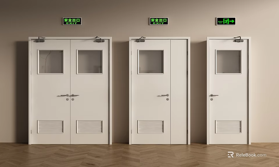 White Main And Secondary Door With Glass Panels Digital Display And Metal Hardware 3d model 
