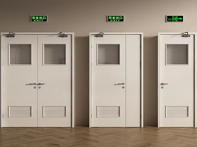 White Main And Secondary Door With Glass Panels Digital Display And Metal Hardware 3d model