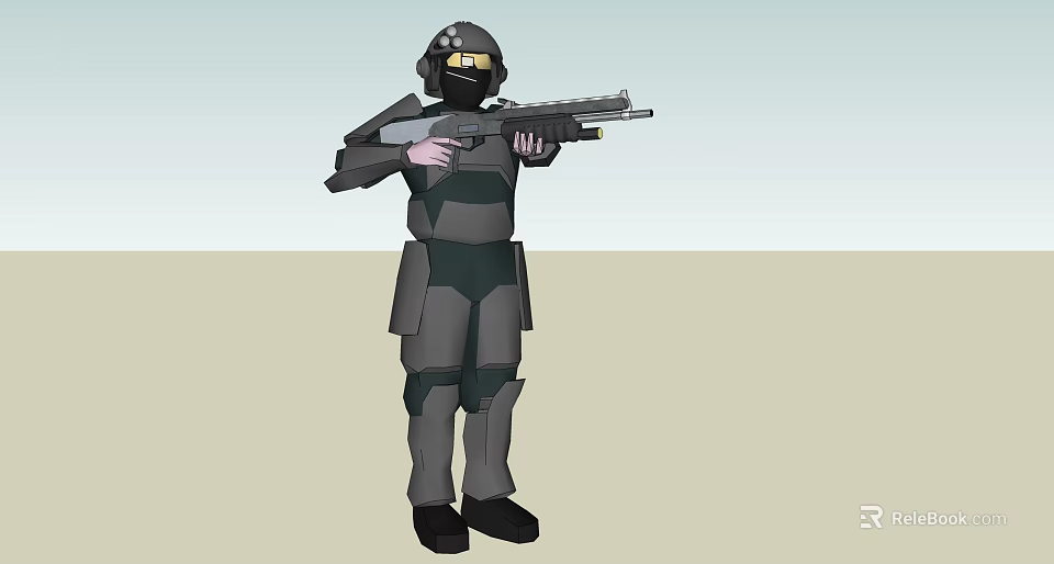 Game Movie Character In Tactical Combat Armor With Helmet And Rifle 3d model 