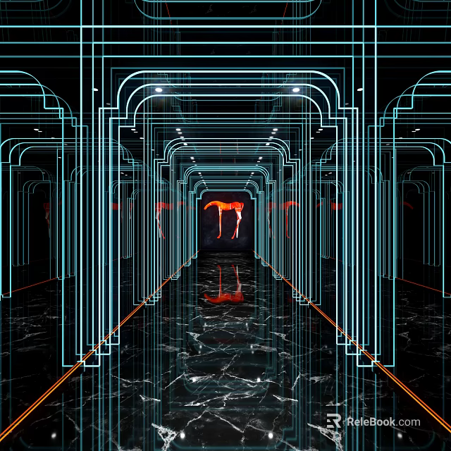 Modern Bar Interior Design With Neon Lights Mirrored Walls And Marble Flooring 3d model 