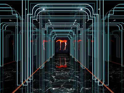 Modern Bar Interior Design With Neon Lights Mirrored Walls And Marble Flooring 3d model