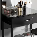 Modern Black Dressing Table With Lighted Mirror Cosmetics Black Chair And White Stool