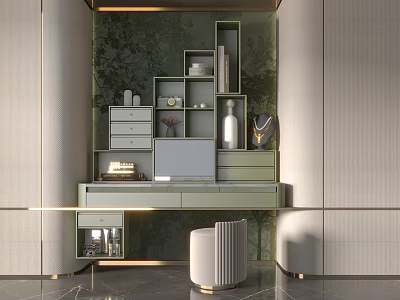 Elegant Modern Dressing Table Interior With Marble Top Drawers And Decorative Accents 3d model