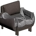 Modern Minimalist Gray Armchair With Soft Fabric Blanket And Wooden Legs
