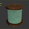 Wooden Stone Cylindrical Reel Featuring Coiled Rope And Circular Bases