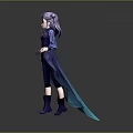 Purple Haired Fantasy Character Holding Small Creatures in Blue Outfit and Cloak