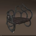 Artistic Single Sofa With Curved Metal Frame And Vintage Fabric Cushion Design
