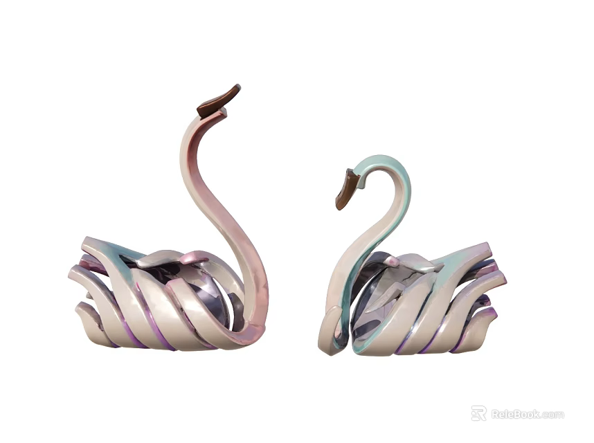 Decorative Swan Figurines With Colorful Metallic Striped Design For Home Decor 3d model 