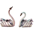 Decorative Swan Figurines With Colorful Metallic Striped Design For Home Decor