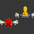 Red Black And Yellow Horned Cartoon Characters With Outstretched Arms