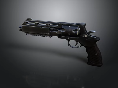 Black Revolver With Metal Barrel And Textured Grip Design Features 3d model