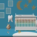 Blue Baby Nursery Room With Moon Stars Decor Crib And Toys