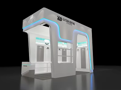 Modern Mall Kiosk Design Featuring White Structure Blue Lighting And Display Cabinets 3d model