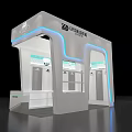 Modern Mall Kiosk Design Featuring White Structure Blue Lighting And Display Cabinets 3d model