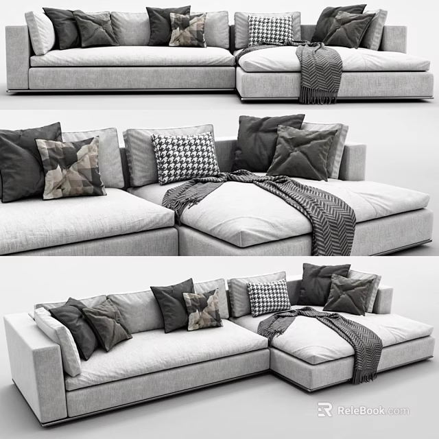 Modern Sectional Sofa With Plush Cushions And Decorative Throw Pillows 3d model