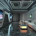 Luxury Modern Club Interior With Sofas Marble Floors TV Screens And Ambient Lighting