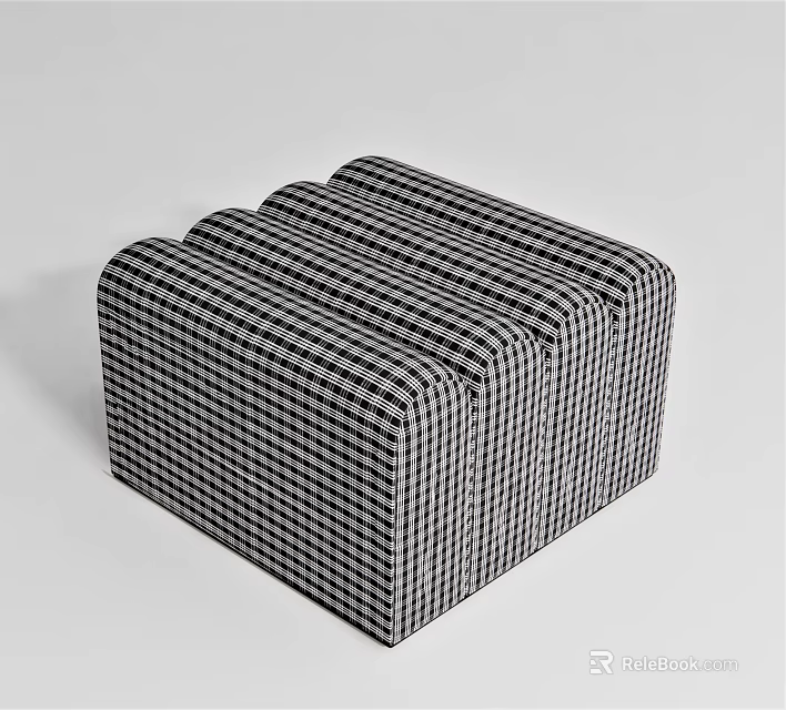 Modern Black And White Checkered Ottoman With Three Connected Upholstered Sections 3d model 