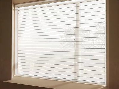 White Horizontal Window Blinds In Home Interior With Natural Light And Tree View 3d model