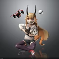 Anime Character With Black Horns Long Blonde Hair Holding Device Red Drone And White Ball