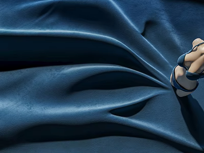 Blue Silk Fabric With Wavy Texture And Hand Pulling With Black Bracelet 3d model