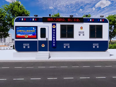 Mobile Police Station Providing Public Services Lost Item Help With Blue White Exterior Police Lights 3d model