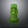 Green Moai Humanoid Figure Statue With Glossy Reflective Surface On Gray Background
