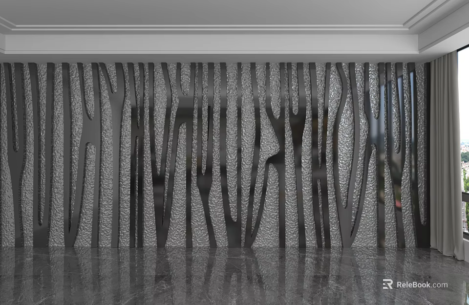 Modern Interior Background Wall With Abstract Metal Patterns And Textured Surface 3d model 
