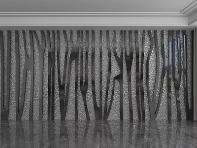 Modern Interior Background Wall With Abstract Metal Patterns And Textured Surface 3d model
