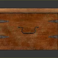 Orange Vintage Wooden Chest With Textured Surface Metal Straps And Handle