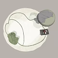 Round Rug With Green Patterns Soft Texture Gray Cushion And Book For Modern Home Decor